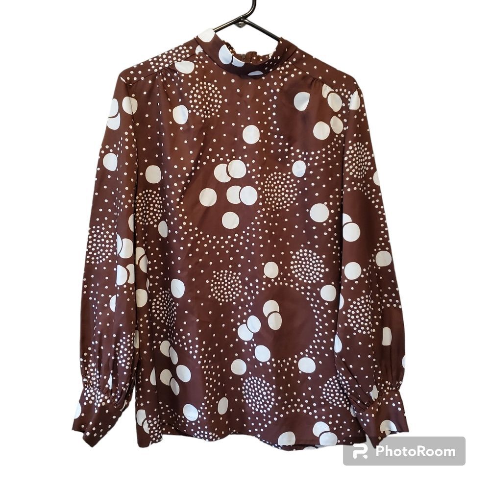 Vintage Lady Arrow 70s Brown Print blouse medium